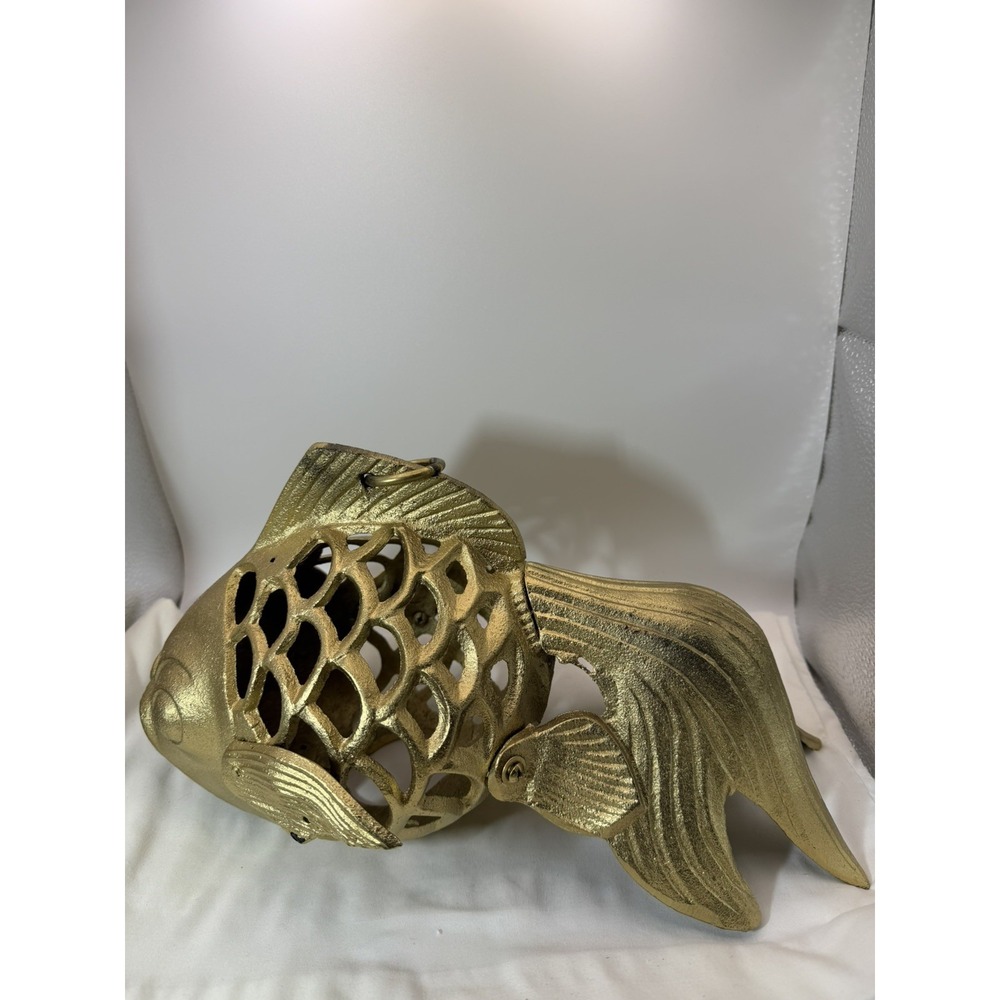 Vintage Cast Iron Koi Fish Lantern Hanging Japanese Garden Candle Incense Lamp